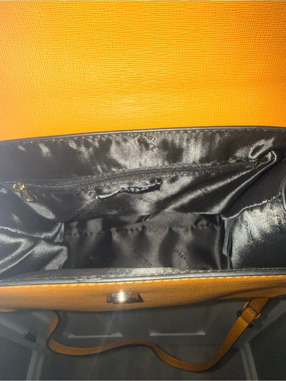 Two-Tone Taupe and Tan Leather Top-Handle Bag